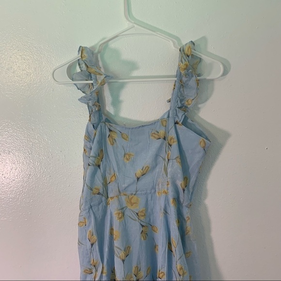 Fletch Tulip Floral Print Mini Dress Light Blue Ruffle - Picture 11 of 13